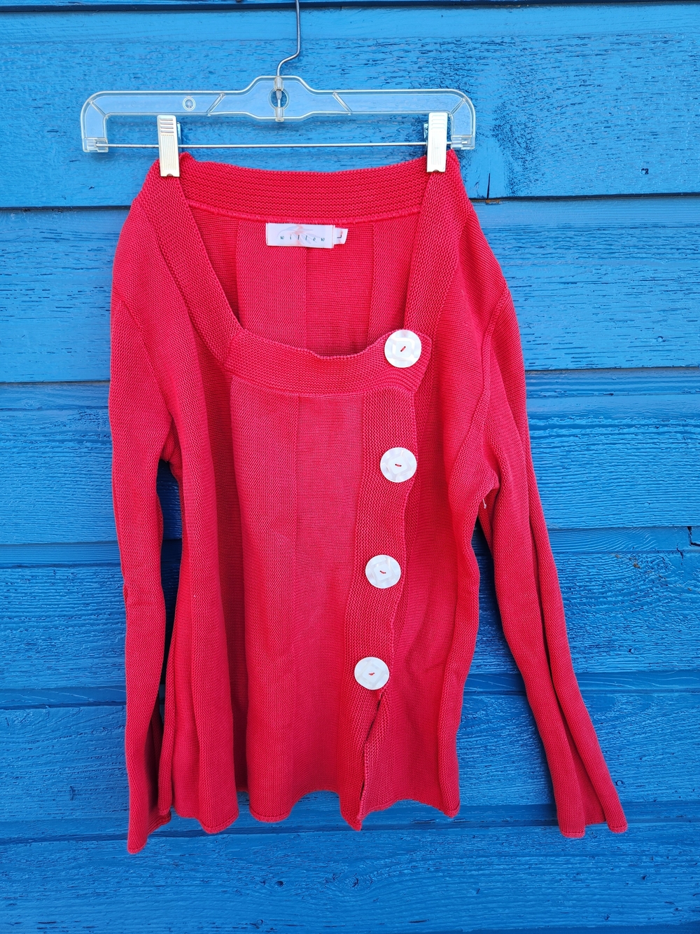 Willow Bright Red Asymmetric Button-Front Women's Cardigan